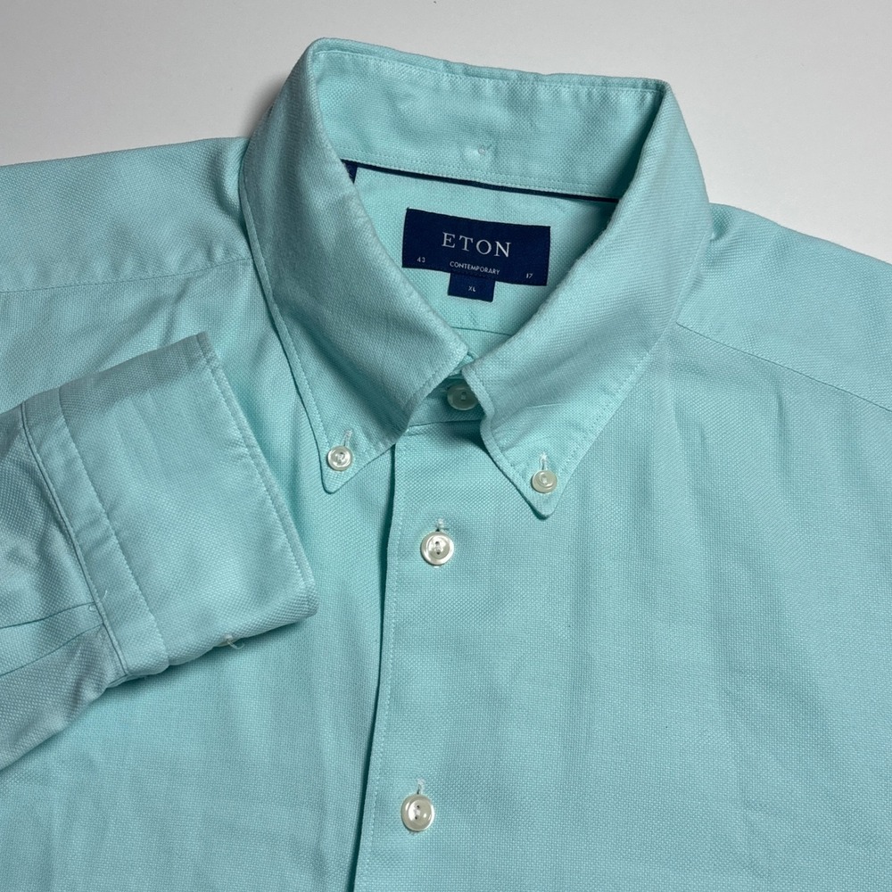 Eton Contemporary Fit Royal Oxford Mens XL Light Teal‎ Tencel Shirt
